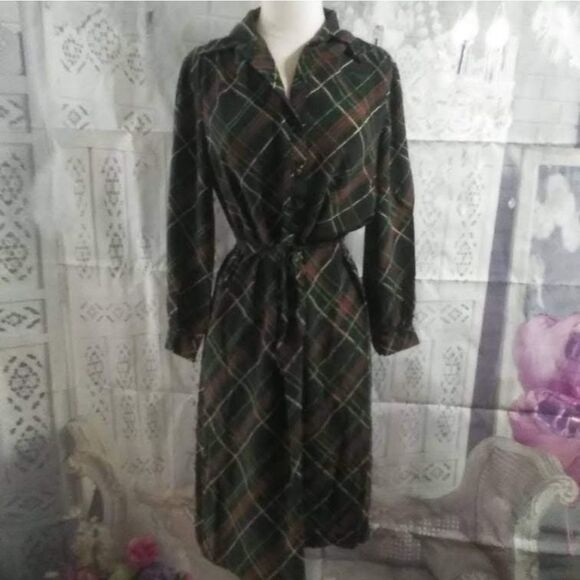 1980s Vintage Pierre Balmain Plaid Shirt Dress Siz - Picture 2 of 6